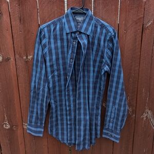 Bonobos Blue Checkered Dress Shirt - 15/35 Tailored Slim Fit